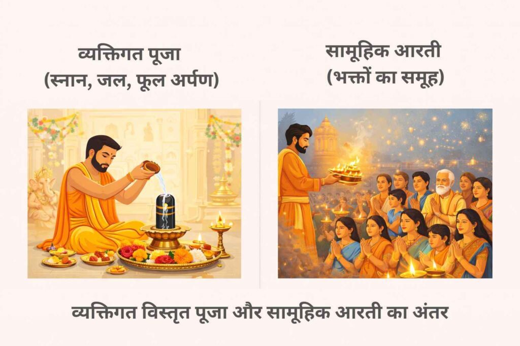 विस्तृत पूजा और सामूहिक आरती का अंतर