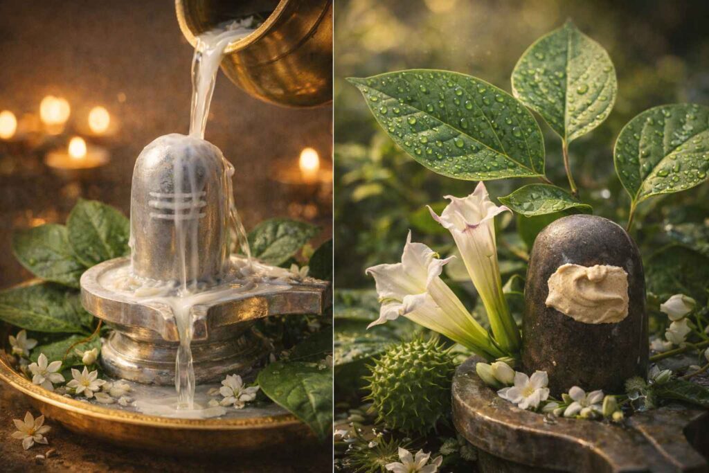 बेलपत्र, धतूरा, सफेद चंदन